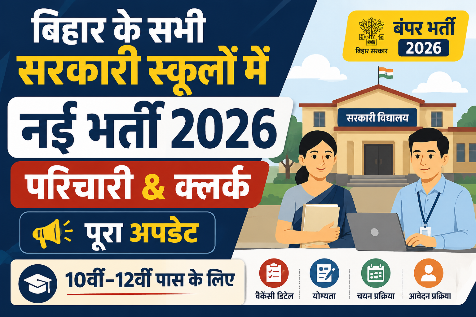 बिहार के सभी सरकारी स्कूलों में नई भर्ती 2026 परिचारी & क्लर्क – पूरा अपडेट | 10वीं–12वीं पास तैयार रहें